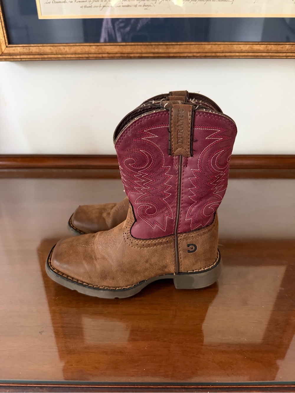 Durango Kids Cowboy Boots Size 11M Brown Red Western Square Toe DBT0222TS